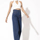 Dark Blue Wide Leg High Rise Jeans