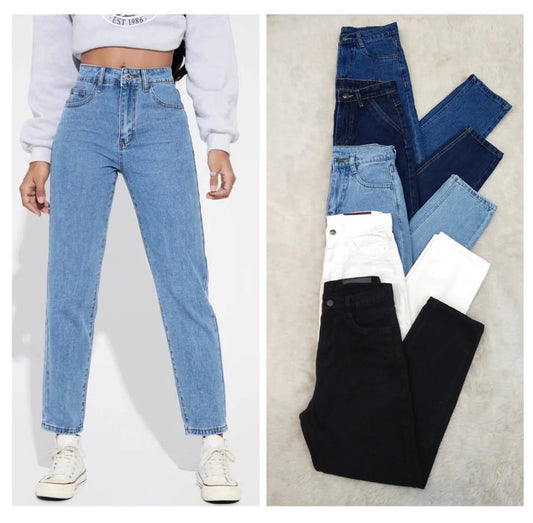 Ice Blue High Waist Mom Fit Denim (Premium Quality)