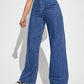 Dark Blue Slant Pocket High Waist Denim (Wide Leg)