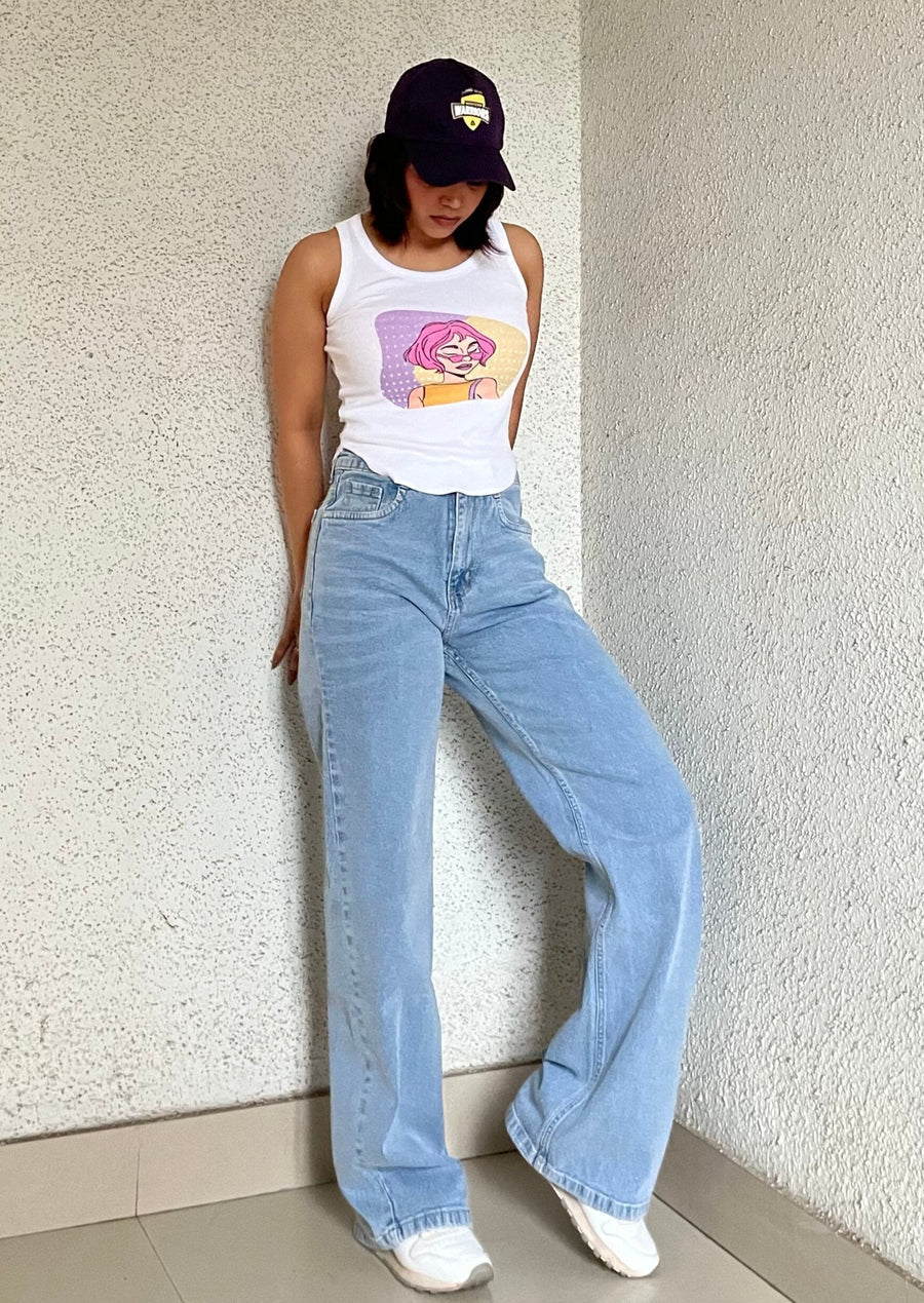 Ice Blue Wide Leg High Rise Jeans (Premium Quality)