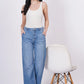 Whisker Mid Blue Denim( Wide Leg)