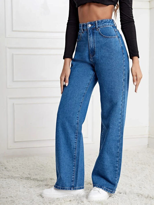 Stone Blue High Waist Straight Fit Denim (Premium Quality)