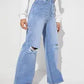 Knee Cut Light Blue Denim( Wide Leg)