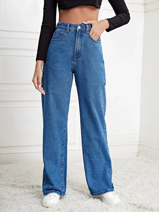 Stone Blue High Waist Straight Fit Denim (Premium Quality)