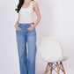 Whisker Mid Blue Denim( Wide Leg)