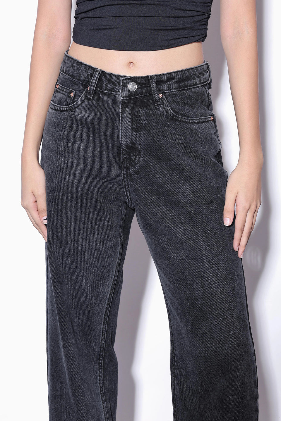 Charcoal High Rise Denim (Straight Fit)