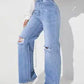 Knee Cut Light Blue Denim( Wide Leg)