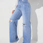 Knee Cut Light Blue Denim ( Straight Fit)