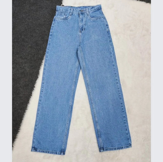 Ice Blue Whisker High Waist Jeans (Wide Leg)