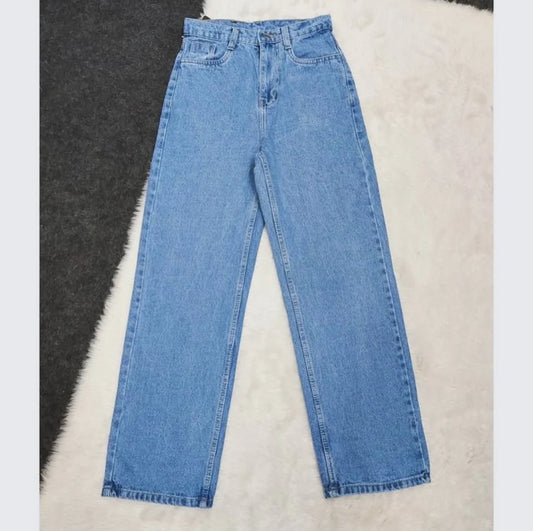 Ice Blue Whisker High Waist Jeans (Straight Fit)