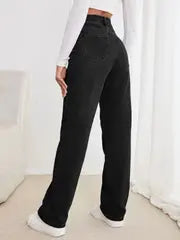 Highwaist Black Straight Fit Denim (Wide Leg)