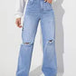 Knee Cut Light Blue Denim( Wide Leg)