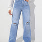 Knee Cut Light Blue Denim ( Straight Fit)