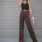 Brown High Waist Wide Leg Denim