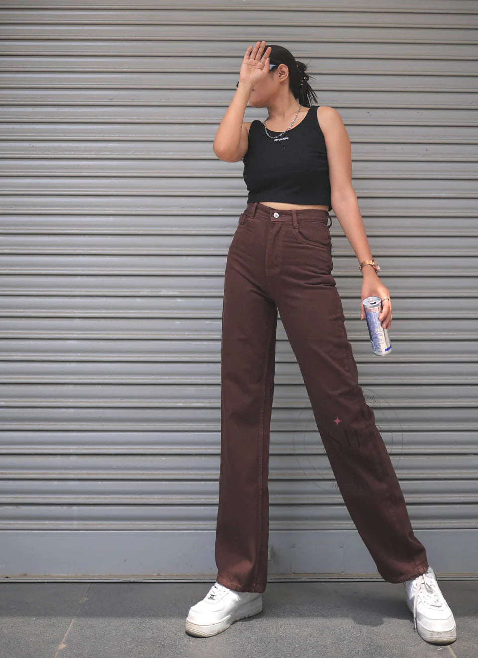 Brown High Waist Straight Fit Denim