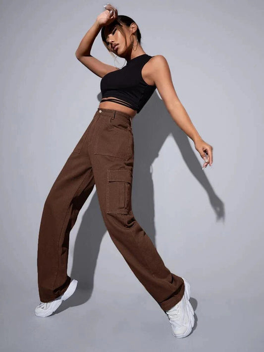 Brown High Waist Cargo