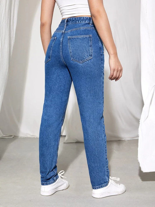 Stone Blue High Waist Mom Fit Denim (Premium Quality)