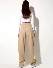 Beige Wide Leg High Waist Jeans