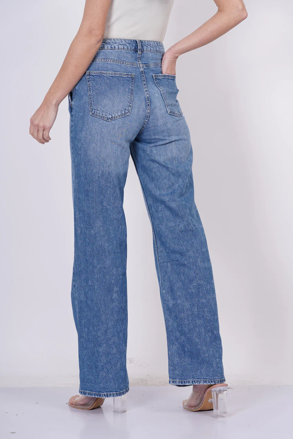 Whisker Mid Blue Denim (Straight Fit)