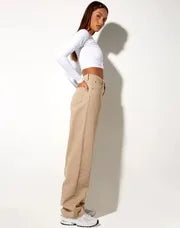 Beige Wide Leg High Waist Jeans