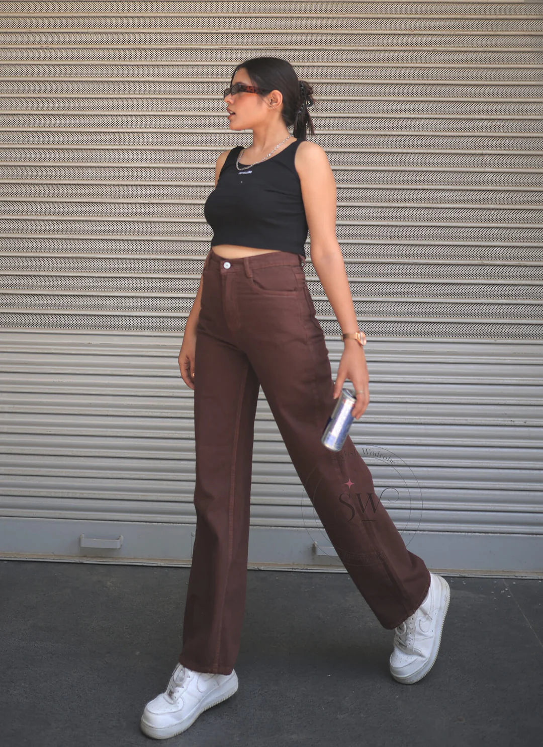 Brown High Waist Wide Leg Denim