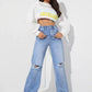 Knee Cut Light Blue Denim( Wide Leg)