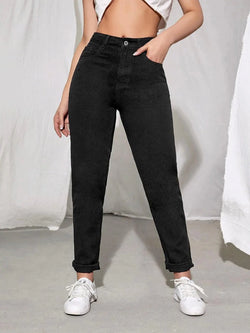 Black High Waist Mom Fit Denim