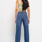 Ripped High Waist Blue Denim( Wide Log)