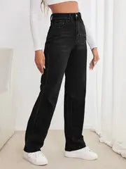 Highwaist Black Straight Fit Denim (Wide Leg)