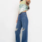 Ripped High Waist Blue Denim( Wide Log)