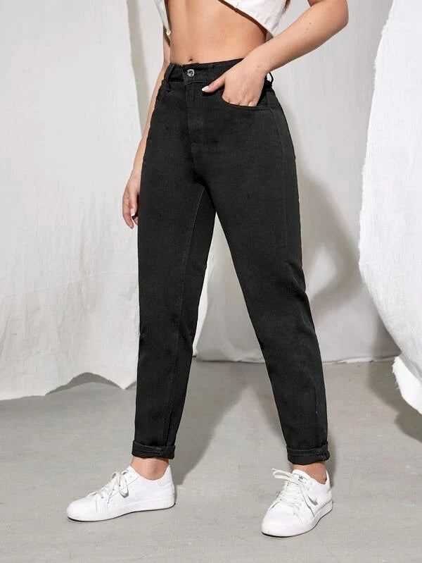 Black High Waist Mom Fit Denim