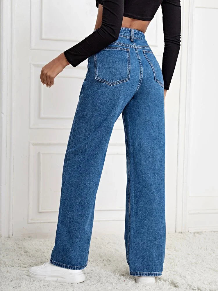 Stone Blue High Waist Straight Fit Denim (Premium Quality)