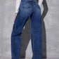 Dark Blue High Waist Ripped Jeans (Wide Leg)