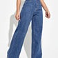 Dark Blue Slant Pocket High Waist Denim (Wide Leg)