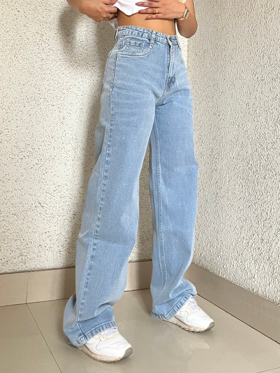 Ice Blue Wide Leg High Rise Jeans (Premium Quality)