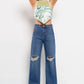 Ripped High Waist Blue Denim( Wide Log)