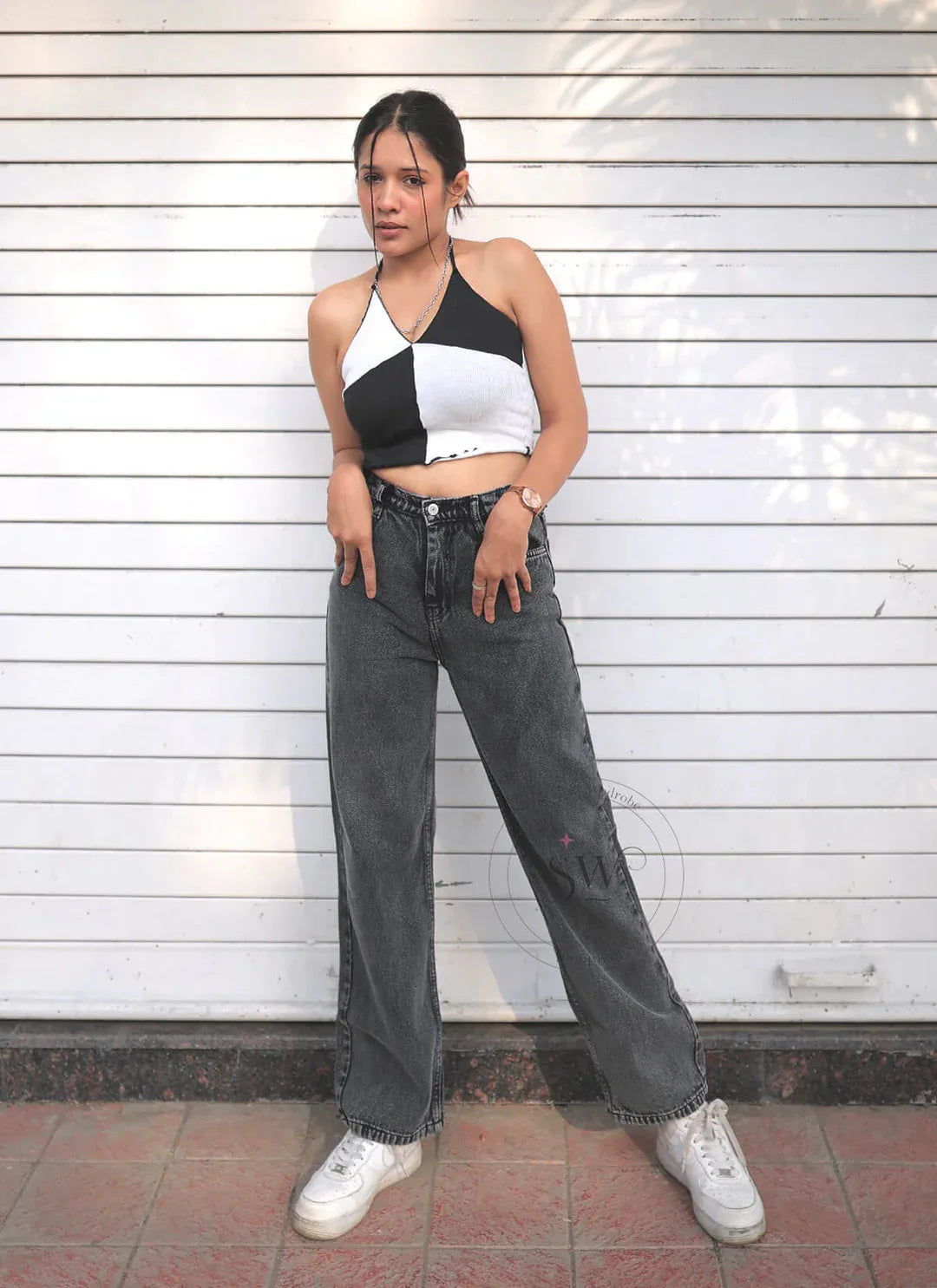 Charcoal High Waist Wide Leg Denim