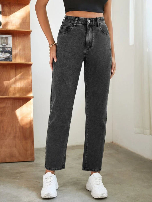 Charcoal High Waist Mom Fit Denim