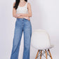 Whisker Mid Blue Denim( Wide Leg)