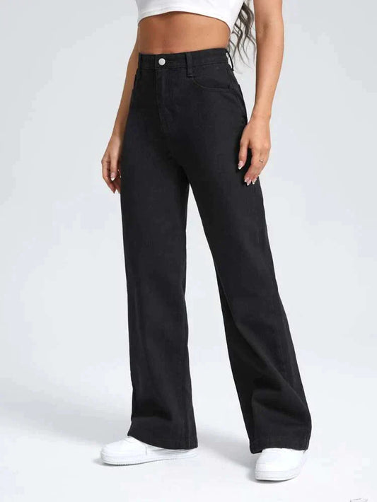 Black Wide Leg High Rise Jeans