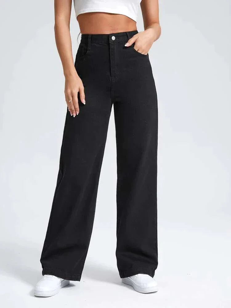 Black Straight Fit High Rise Jeans