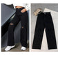 Black Knee Cut High Waist Denim (Wide Leg)