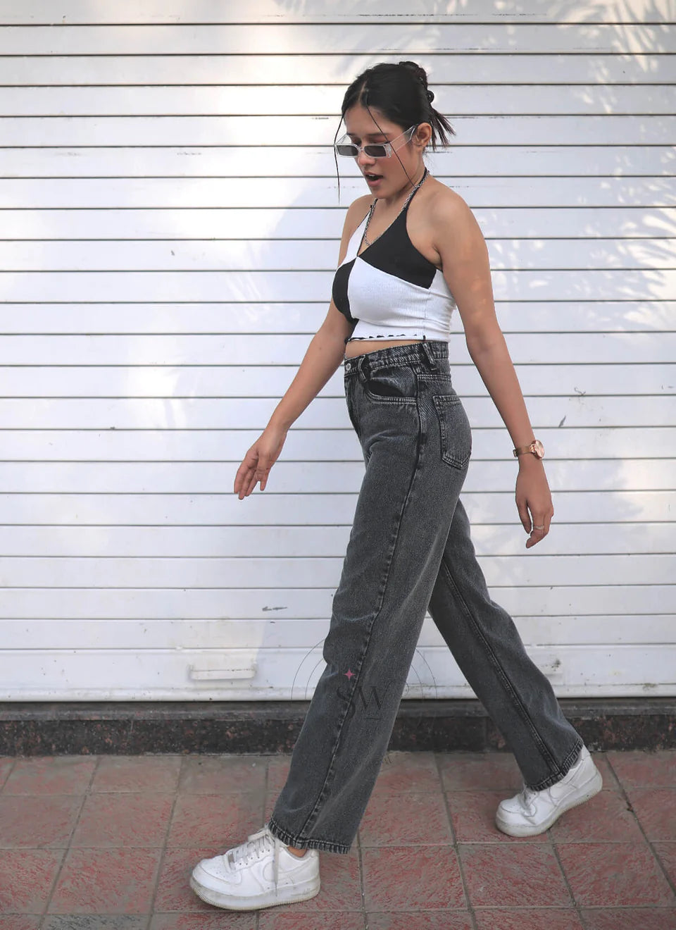 Charcoal High Waist Straight Fit Denim