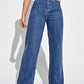 Dark Blue Slant Pocket High Waist Denim (Wide Leg)