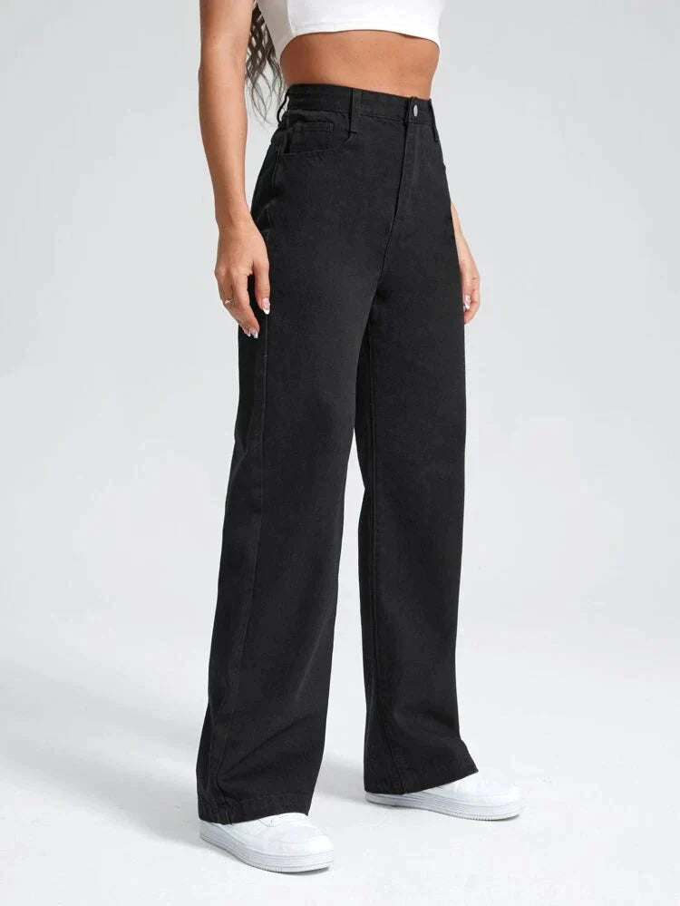 Black Wide Leg High Rise Jeans