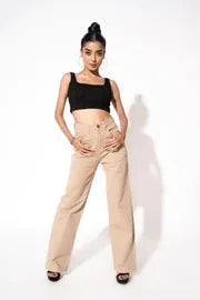 Beige Wide Leg High Waist Jeans