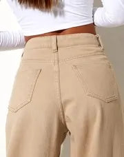 Beige Wide Leg High Waist Jeans