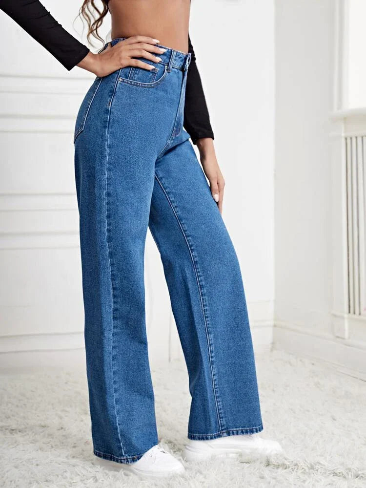 Stone Blue High Waist Straight Fit Denim (Premium Quality)