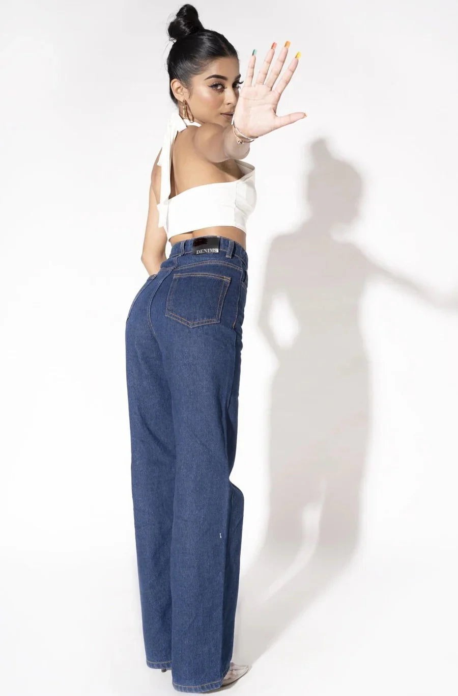 Dark Blue Wide Leg High Rise Jeans