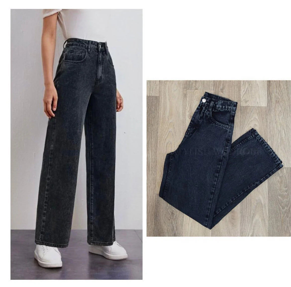 Charcoal Wide Leg High Waist Jeans